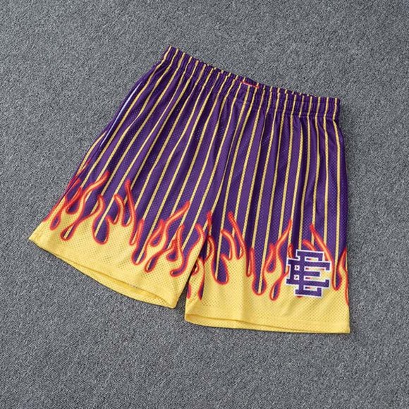 Eric Emanuel Other - Eric Emanuel EE logo Yellow Flame Print Casual Purple Sports Shorts